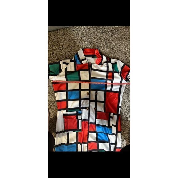 Plaid patchwork button-down lapel light weight trench-coat. Size 14. 
Color Oran - Picture 5 of 12